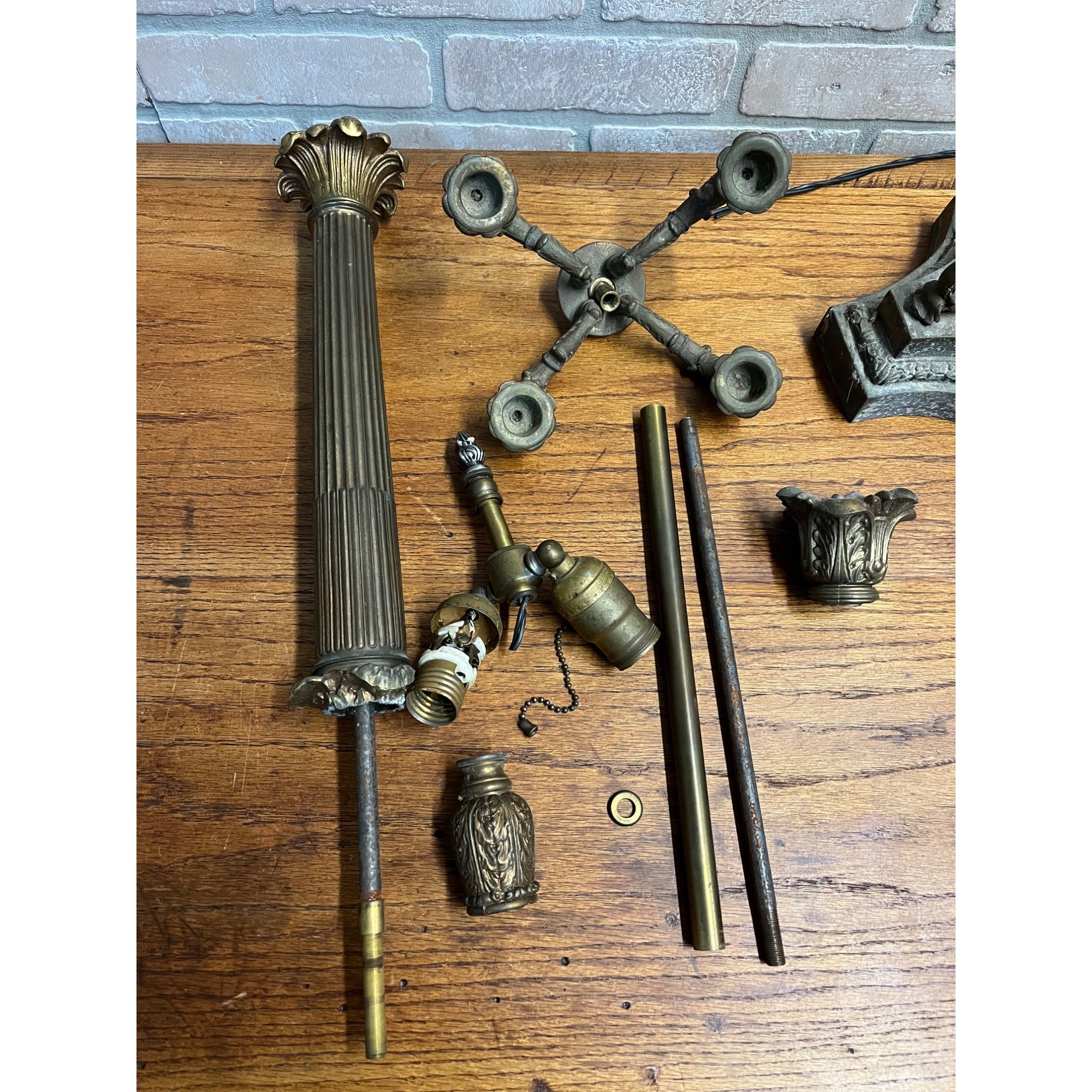 Antique Neoclassical French Bronze Tall Candlestick Electric Lamp PARTS/REPAIR
