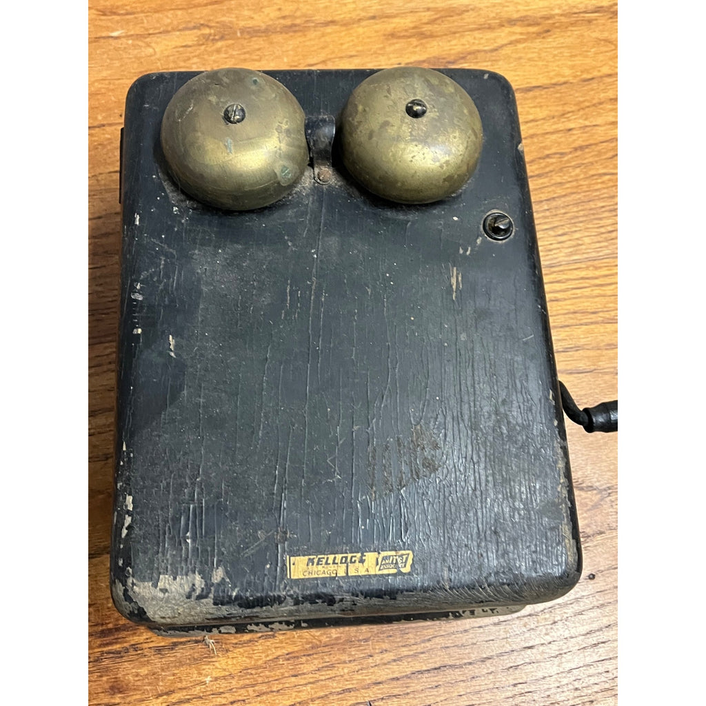 Vintage Kellogg Black Wood Wall Telephone Phone Ringer Bell Box