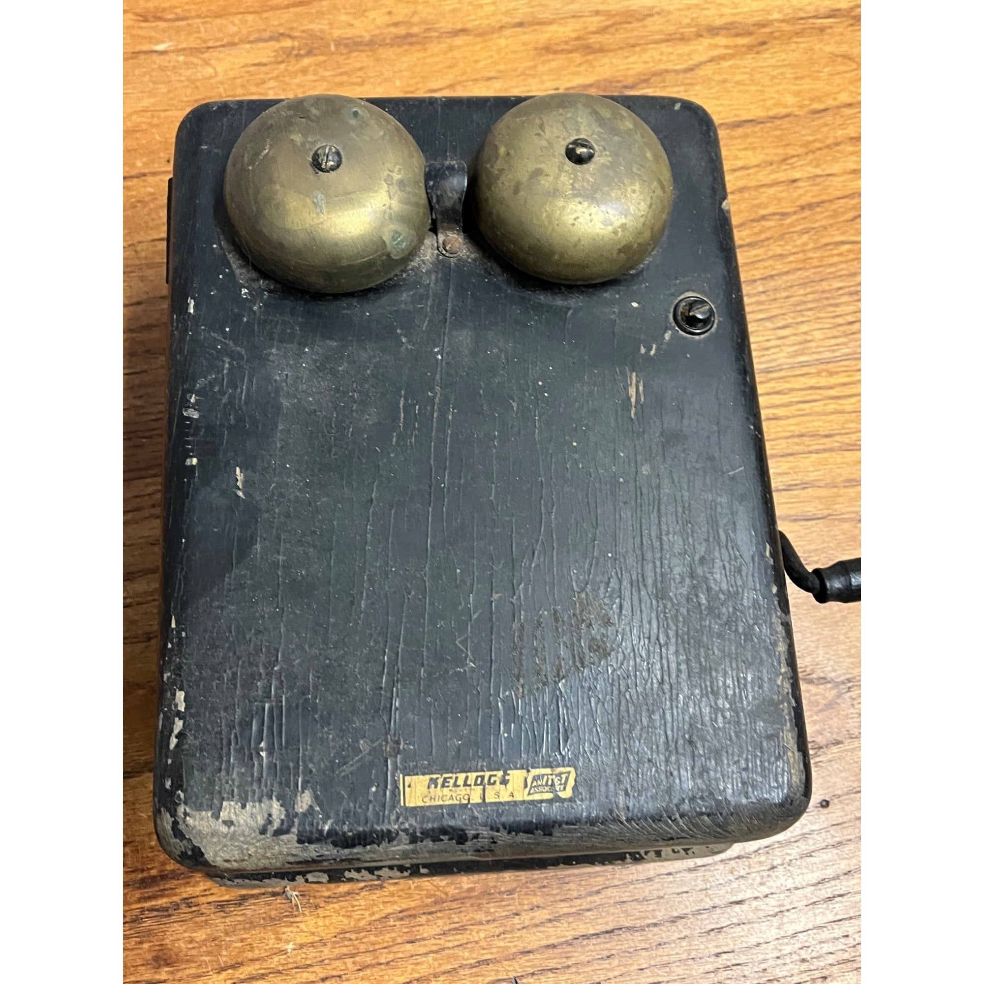 Vintage Kellogg Black Wood Wall Telephone Phone Ringer Bell Box