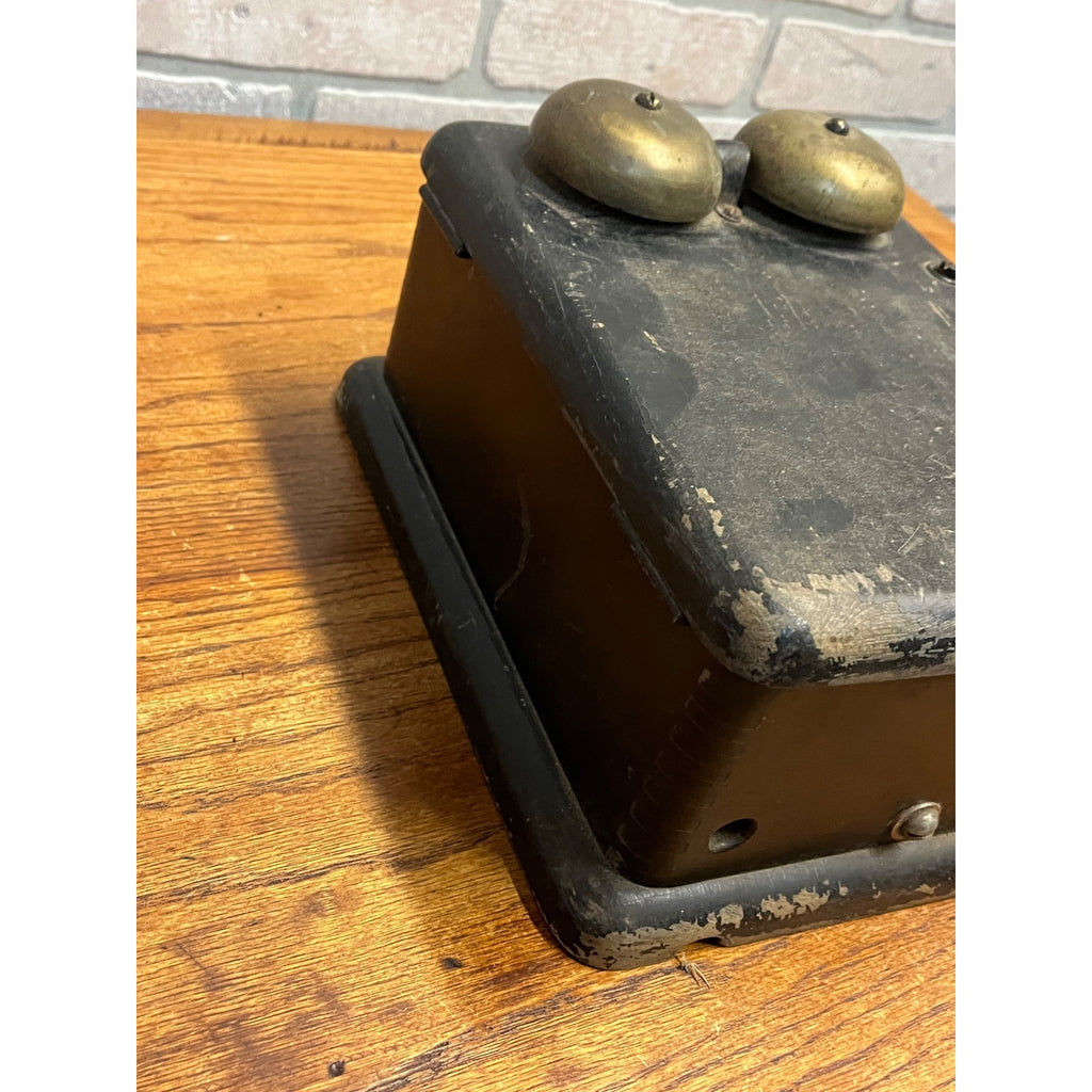 Vintage Kellogg Black Wood Wall Telephone Phone Ringer Bell Box