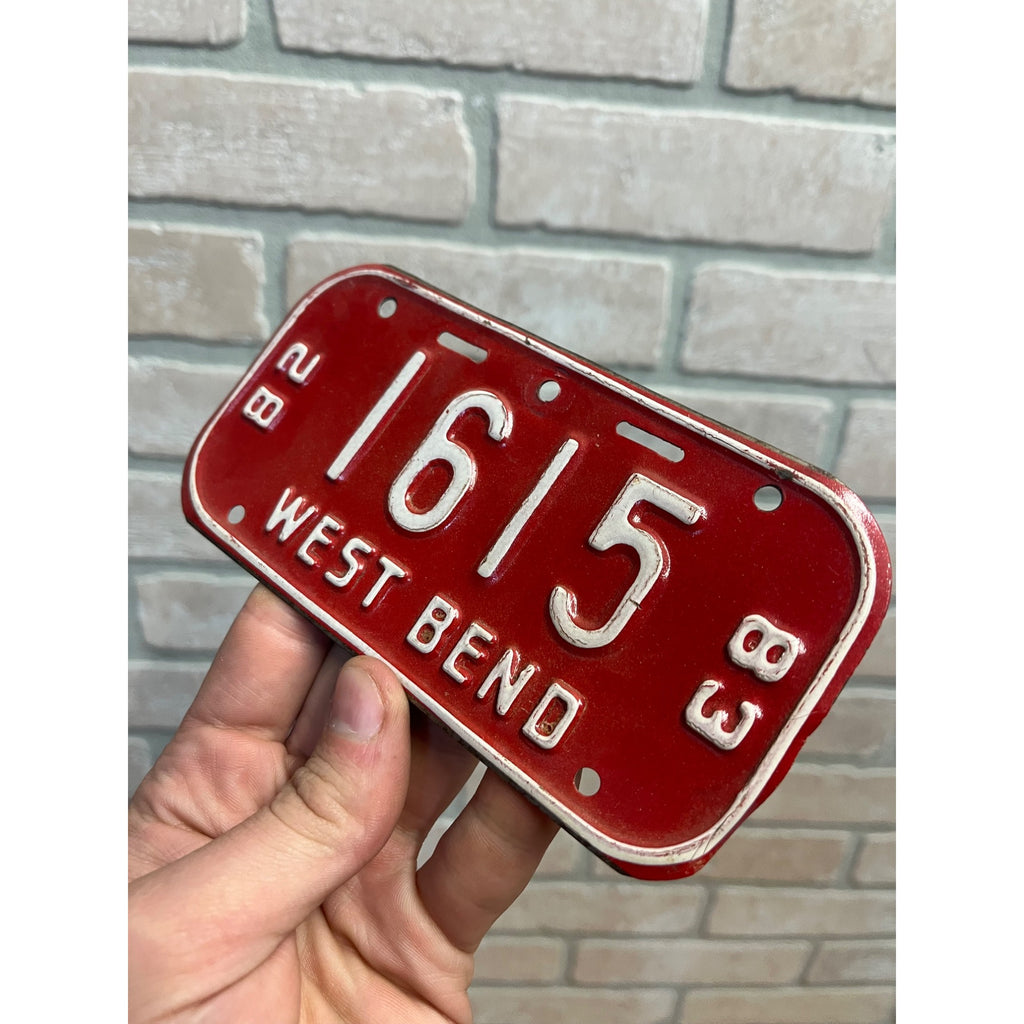 Vintage Wisconsin Bicycle Bike License Plate Embossed West Bend 1982-1983