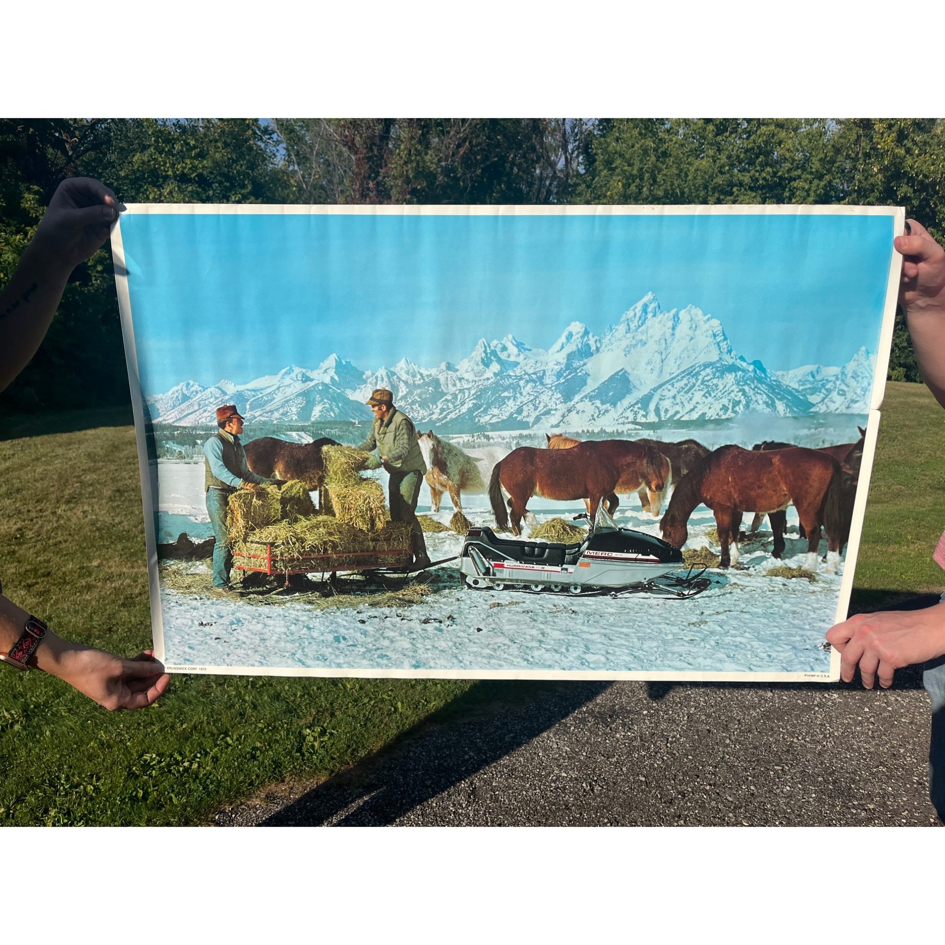 Vintage 1973 Mercury Marine Hurricane Snowmobile Advertising Poster Sign