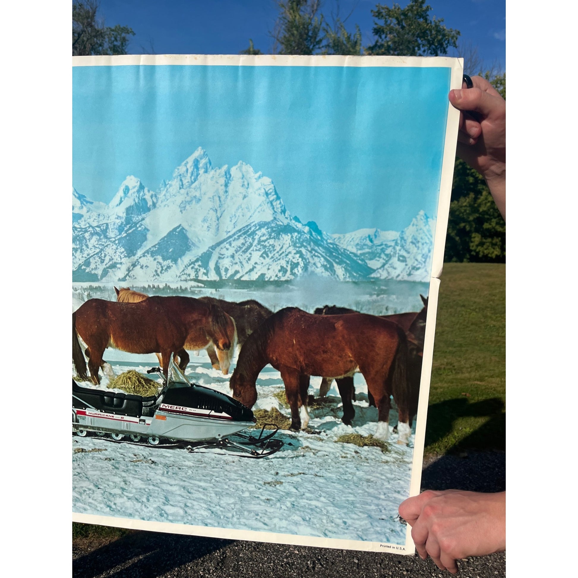 Vintage 1973 Mercury Marine Hurricane Snowmobile Advertising Poster Sign