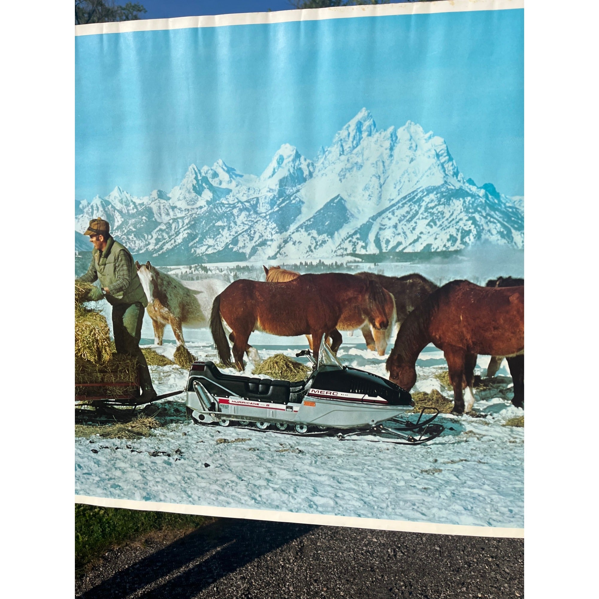 Vintage 1973 Mercury Marine Hurricane Snowmobile Advertising Poster Sign