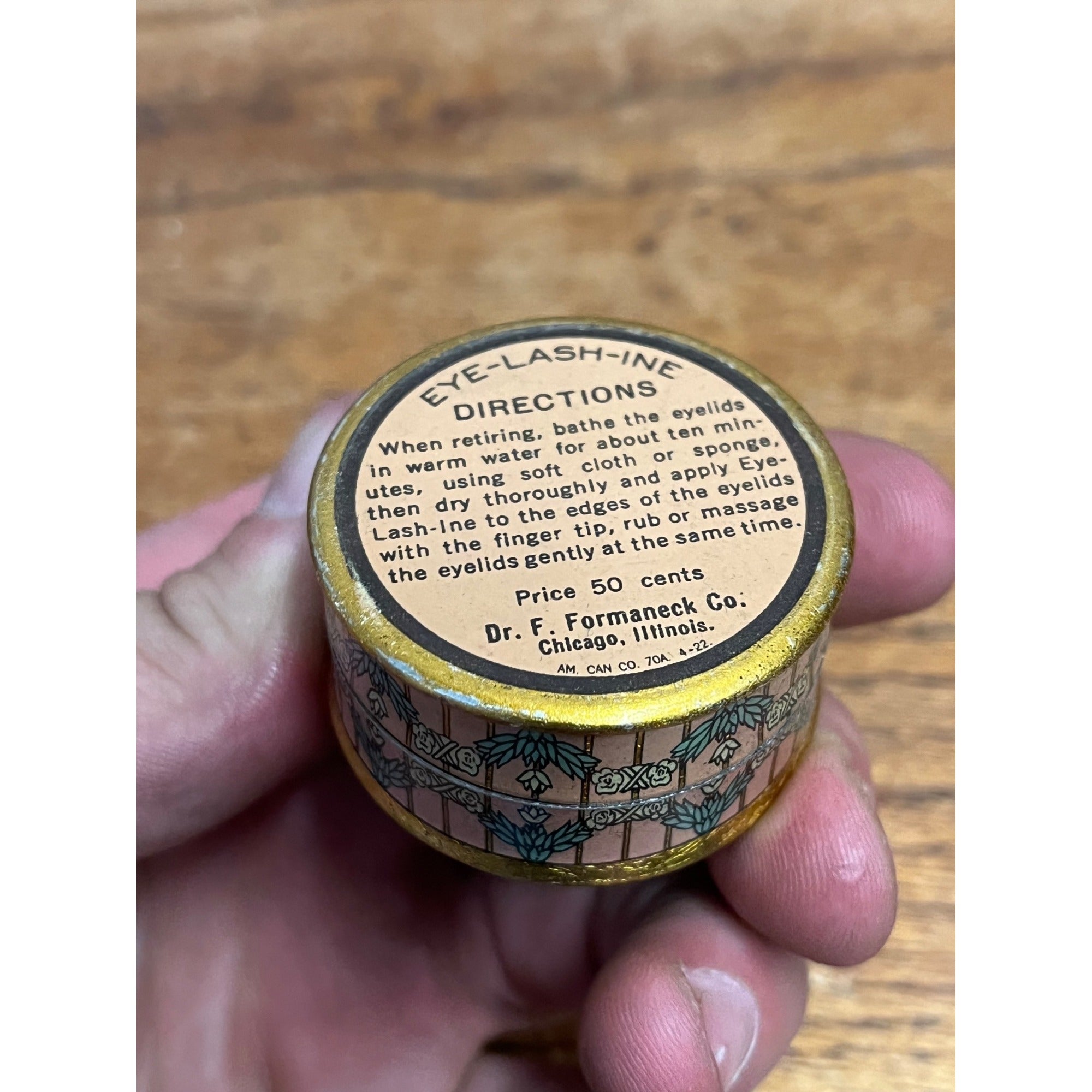 Vintage Eye Lash Ine Tin 1916 Eyelashine Remedy Advertising Round Small Victorian Girl