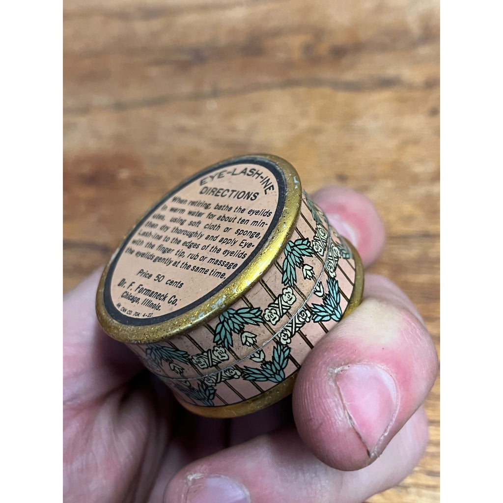 Vintage Eye Lash Ine Tin 1916 Eyelashine Remedy Advertising Round Small Victorian Girl
