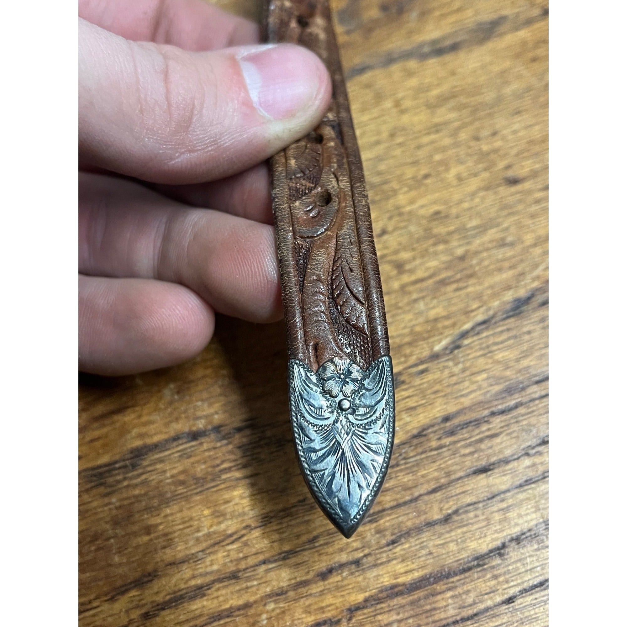 Vintage Western Hamley & Co Belt Sterling 10k Buckle Pendleton Tooled Leather