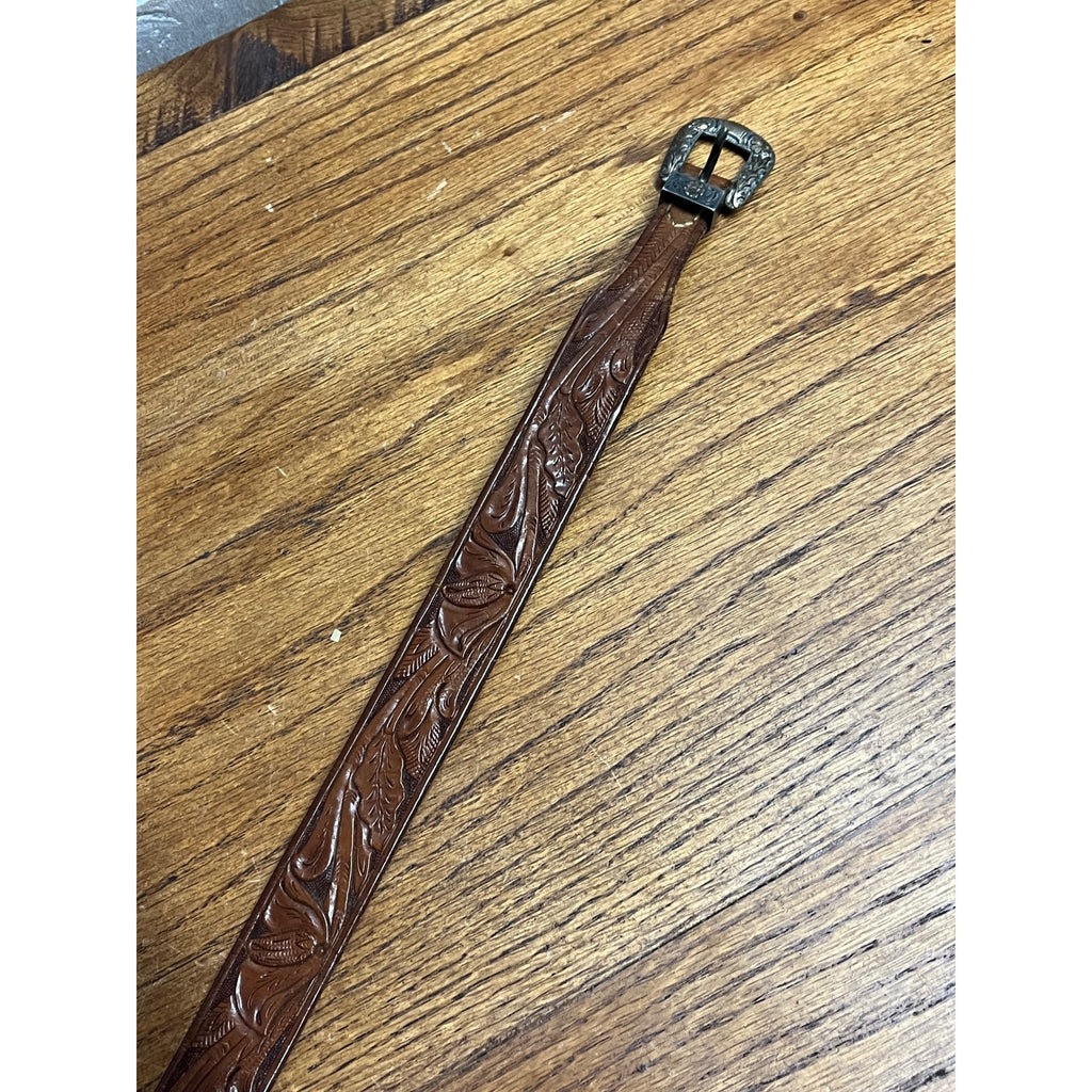 Vintage Western Hamley & Co Belt Sterling 10k Buckle Pendleton Tooled Leather