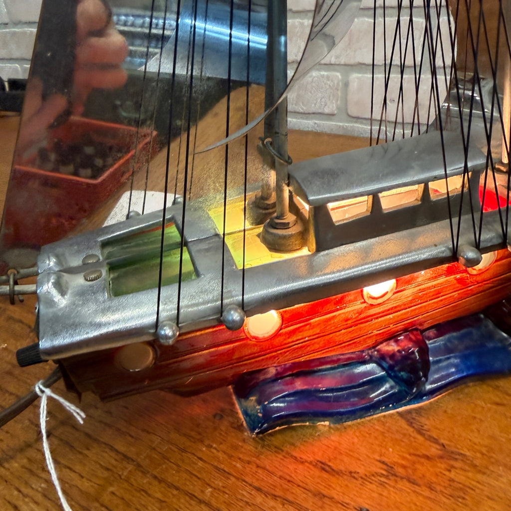 Vintage Mid Century Ceramic TV Lamp Sailboat Ship Yacht Night Light Nautical