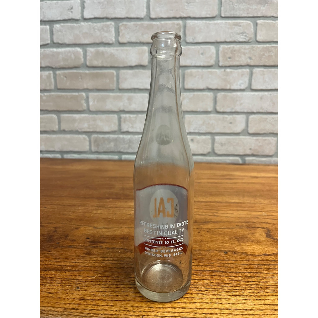 Vintage Cal Beverages Glass Soda Bottle Oshkosh Wisconsin Binder