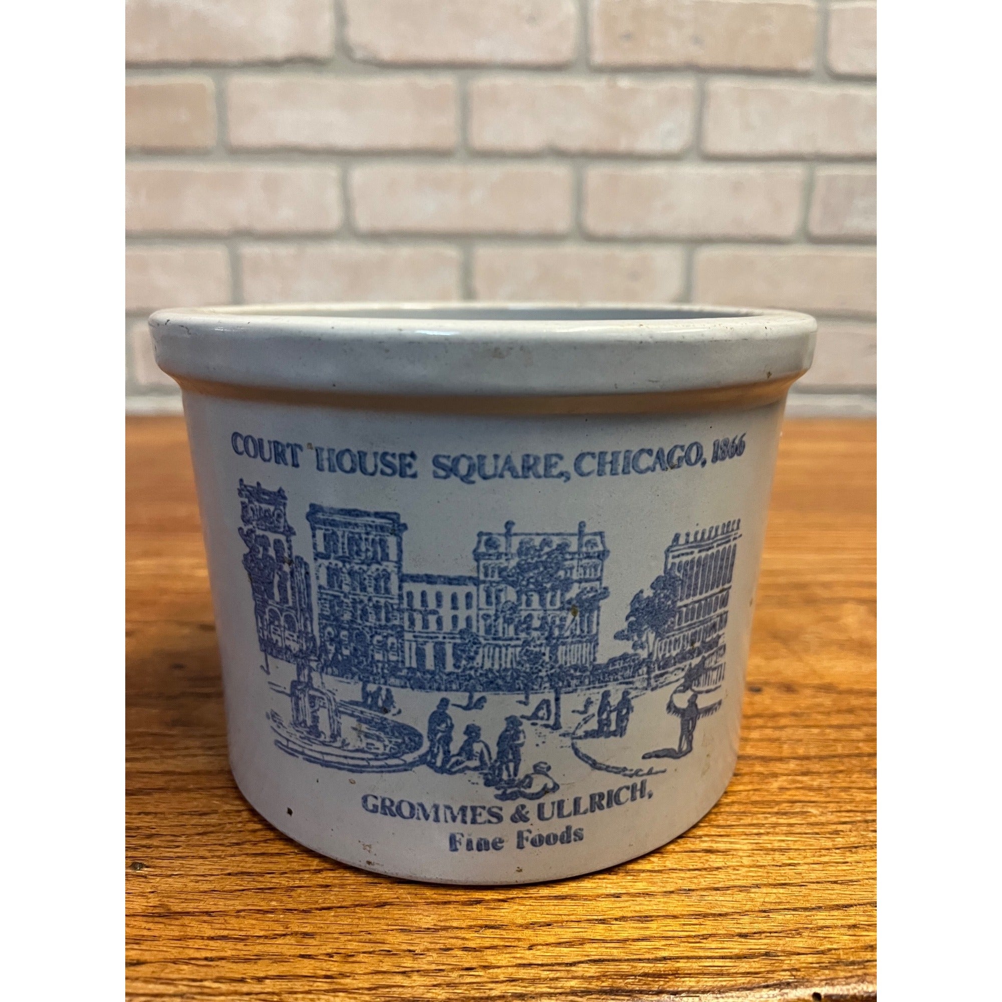 Vintage Grommes And Ullrich Stoneware Crock- Courthouse Square Chicago 1866