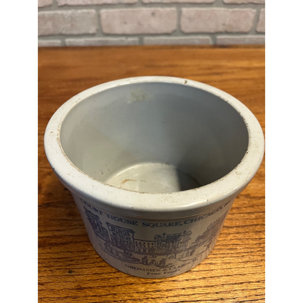 Vintage Grommes And Ullrich Stoneware Crock- Courthouse Square Chicago 1866