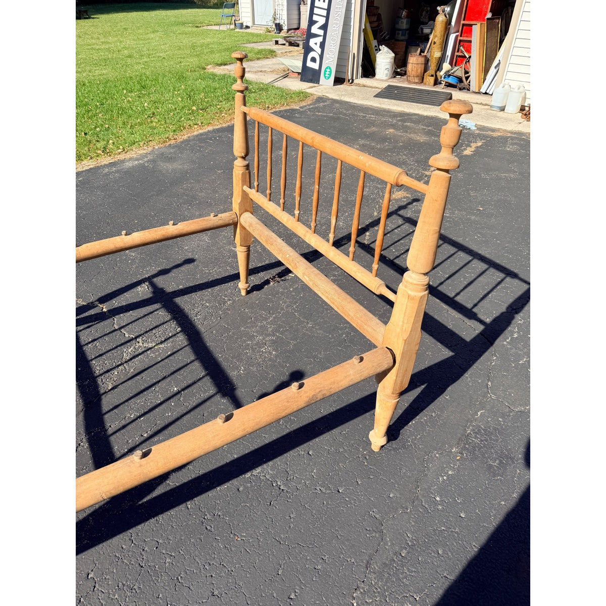 Antique 19th Century Primitive Maple Wood Spindle Rope Bed 3/4 Size
