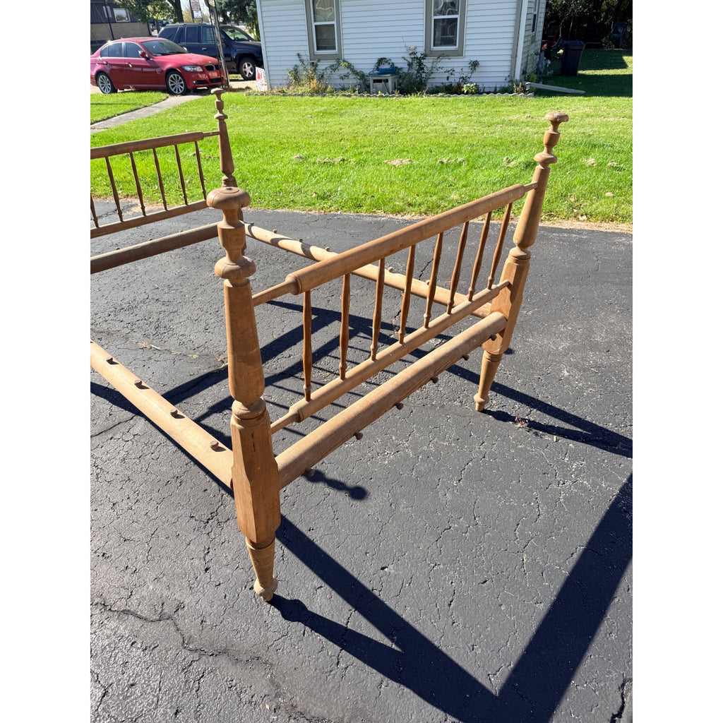 Antique 19th Century Primitive Maple Wood Spindle Rope Bed 3/4 Size