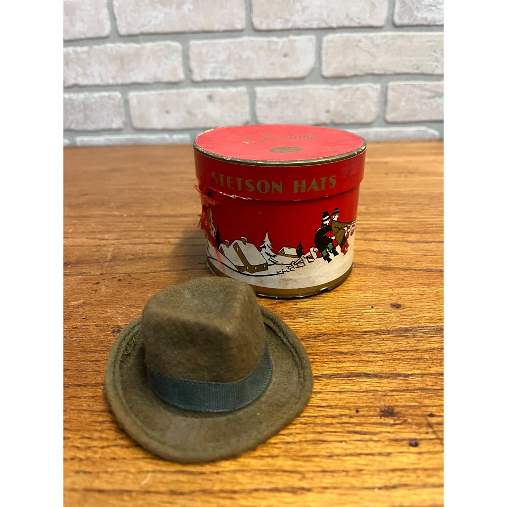Antique Stetson Miniature Salesman Sample Hat + Christmas Scene Box