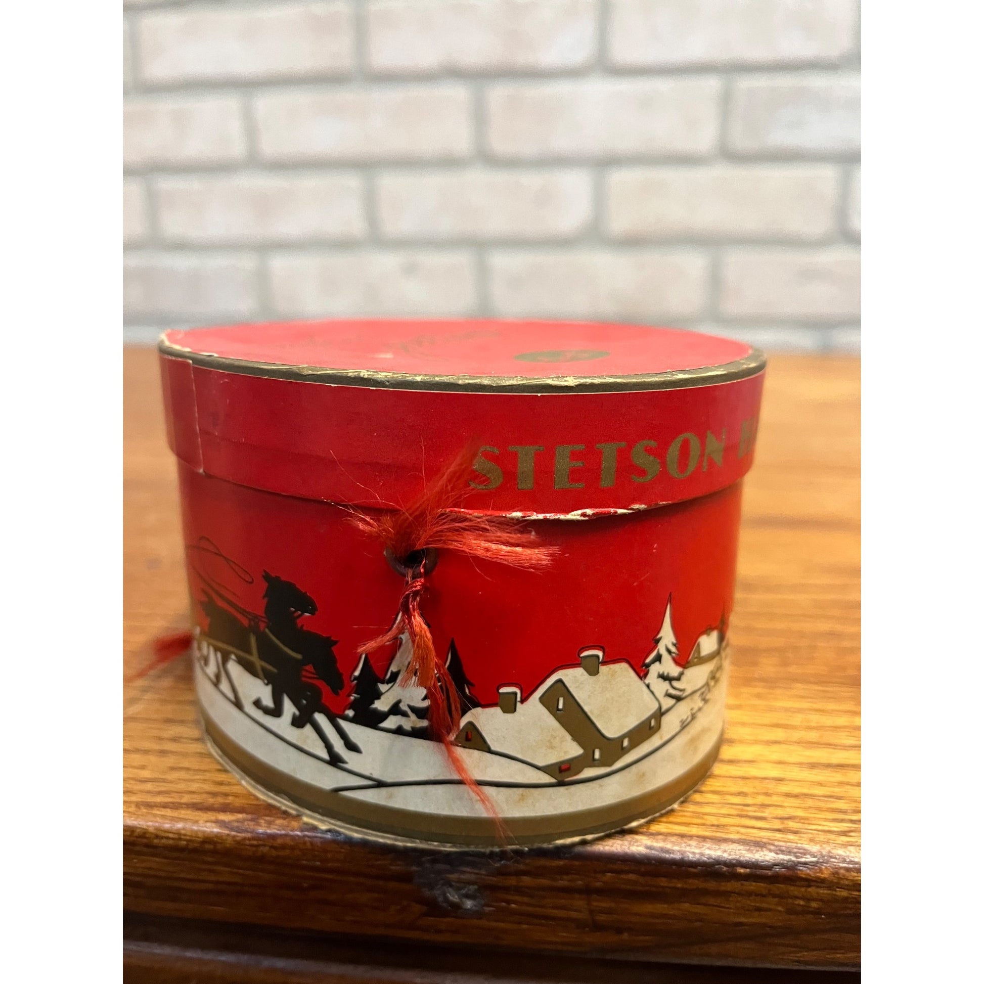 Antique Stetson Miniature Salesman Sample Hat + Christmas Scene Box