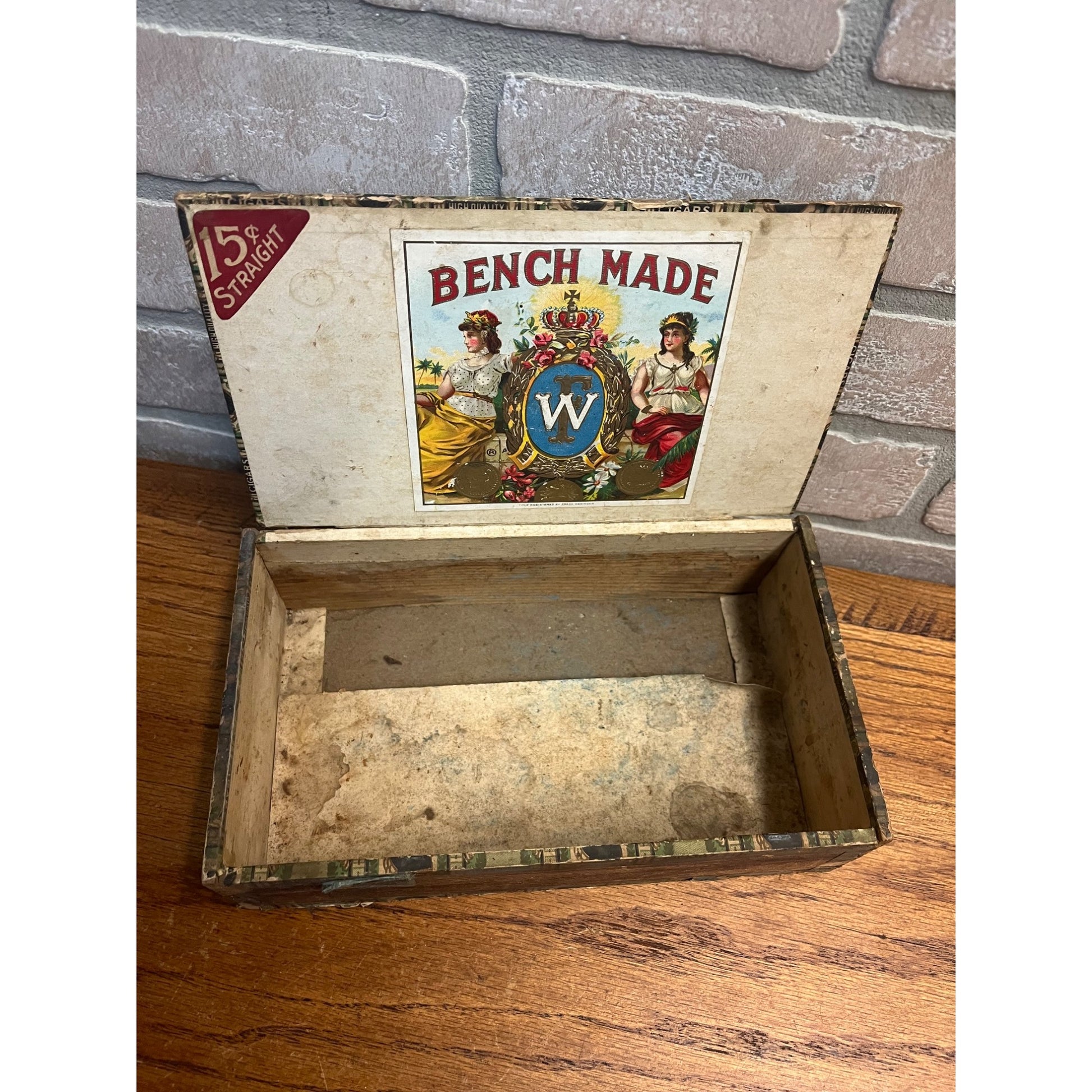 Vintage Bench Made Cigar Wooden Box Advertising Frank Weninger Illinois Chicago