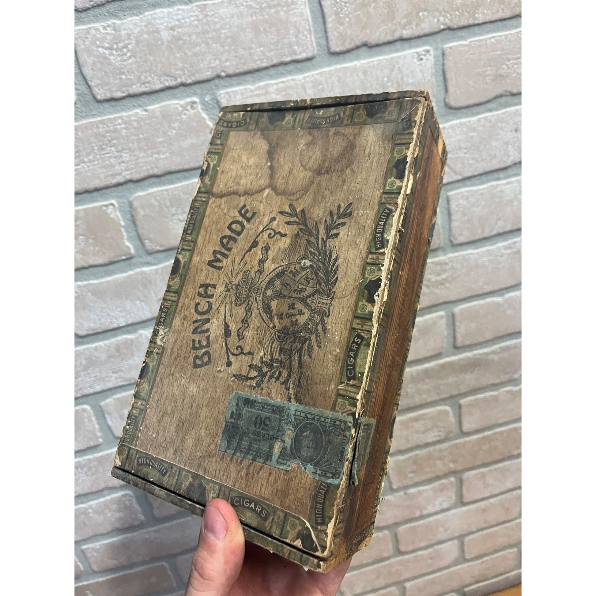 Vintage Bench Made Cigar Wooden Box Advertising Frank Weninger Illinois Chicago