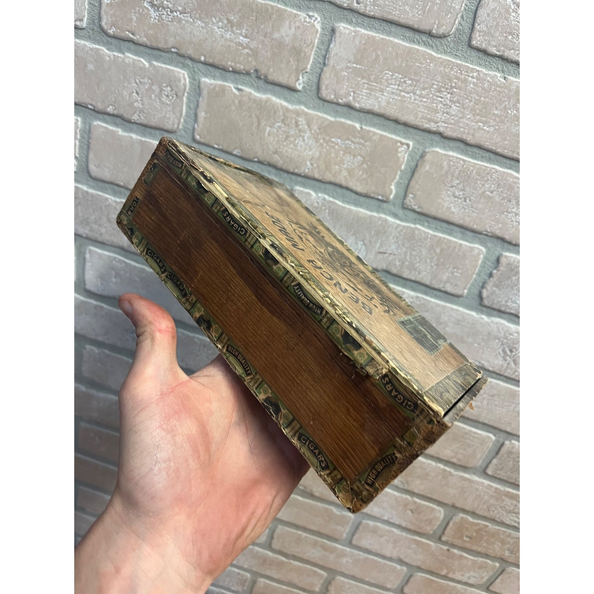 Vintage Bench Made Cigar Wooden Box Advertising Frank Weninger Illinois Chicago