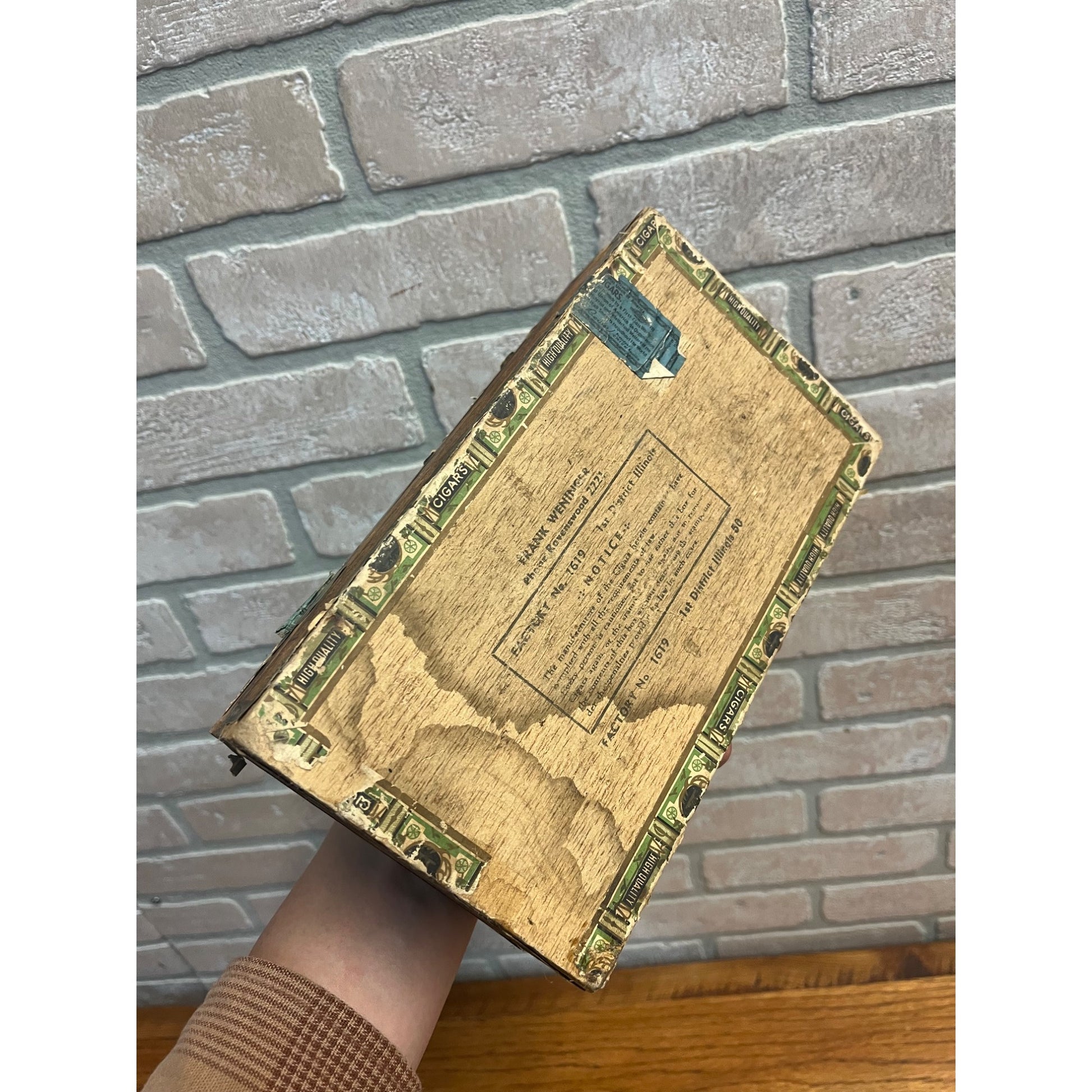 Vintage Bench Made Cigar Wooden Box Advertising Frank Weninger Illinois Chicago