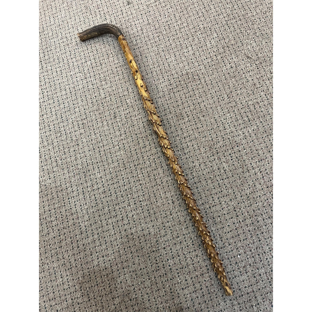 Vintage Antique Briarwood Thornwood Crook Handled Curved Walking Cane Shillelagh