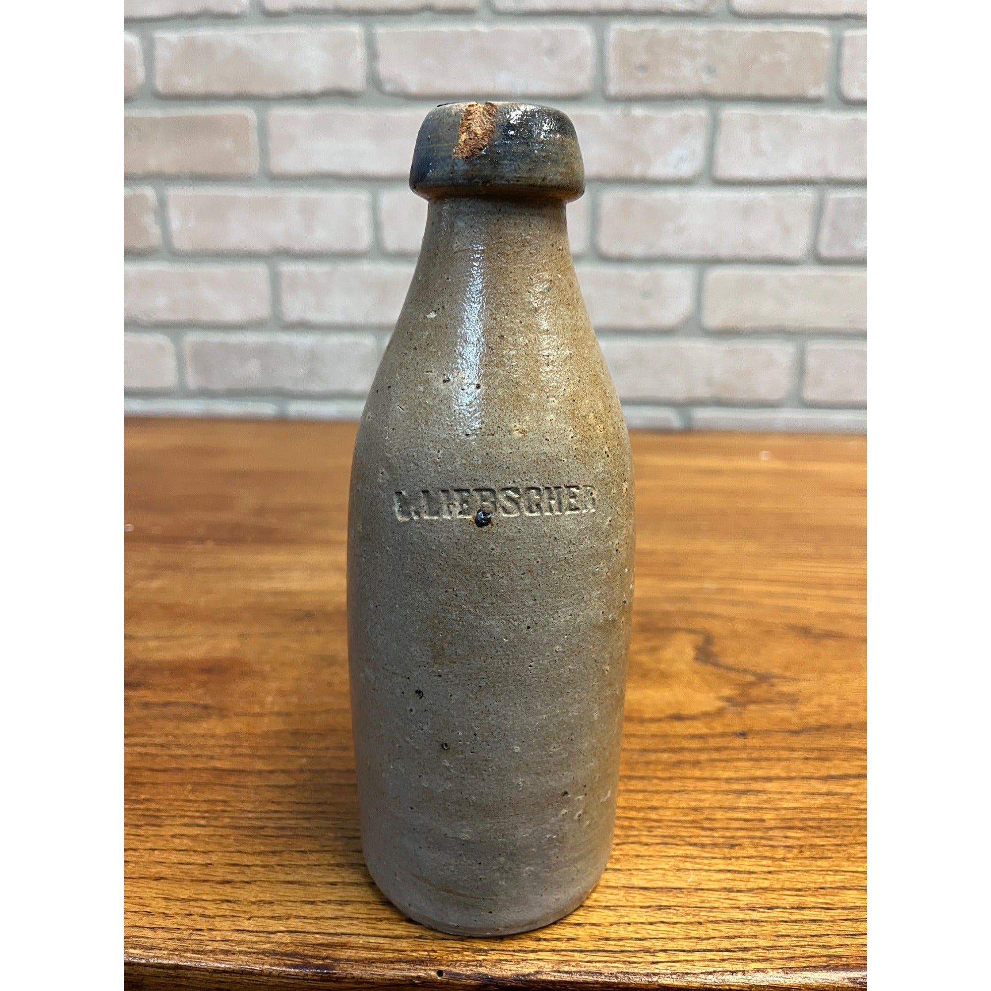 Antique Early  L. Liebscher Milwaukee Wis. Clay Stoneware Beige Beer Bottle
