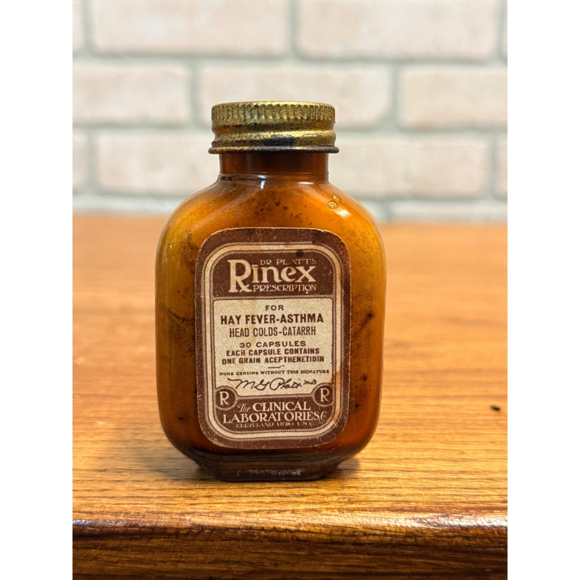 Vintage Dr Platt's Rinex for Hay Fever Asthma Amber Medicine Bottle