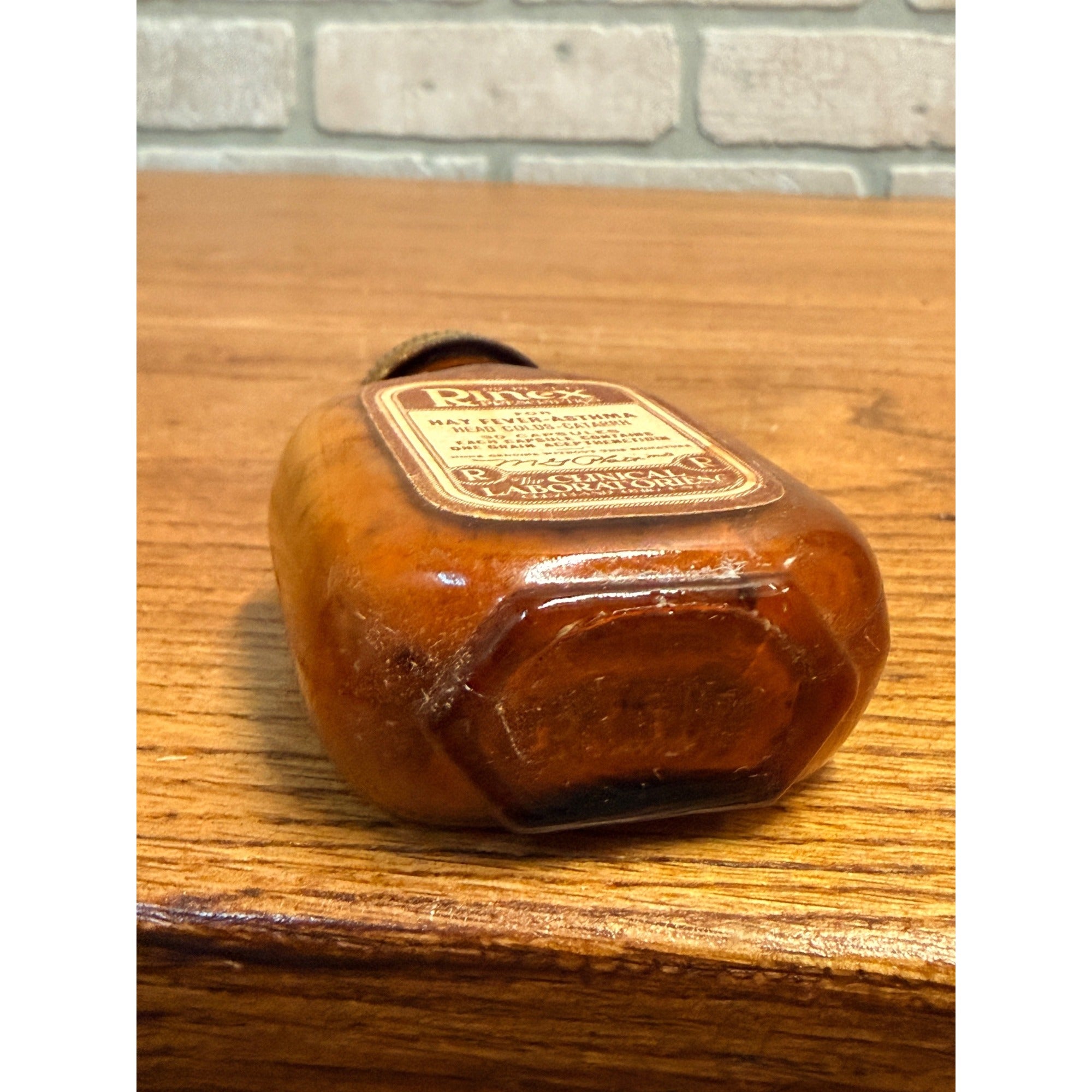 Vintage Dr Platt's Rinex for Hay Fever Asthma Amber Medicine Bottle