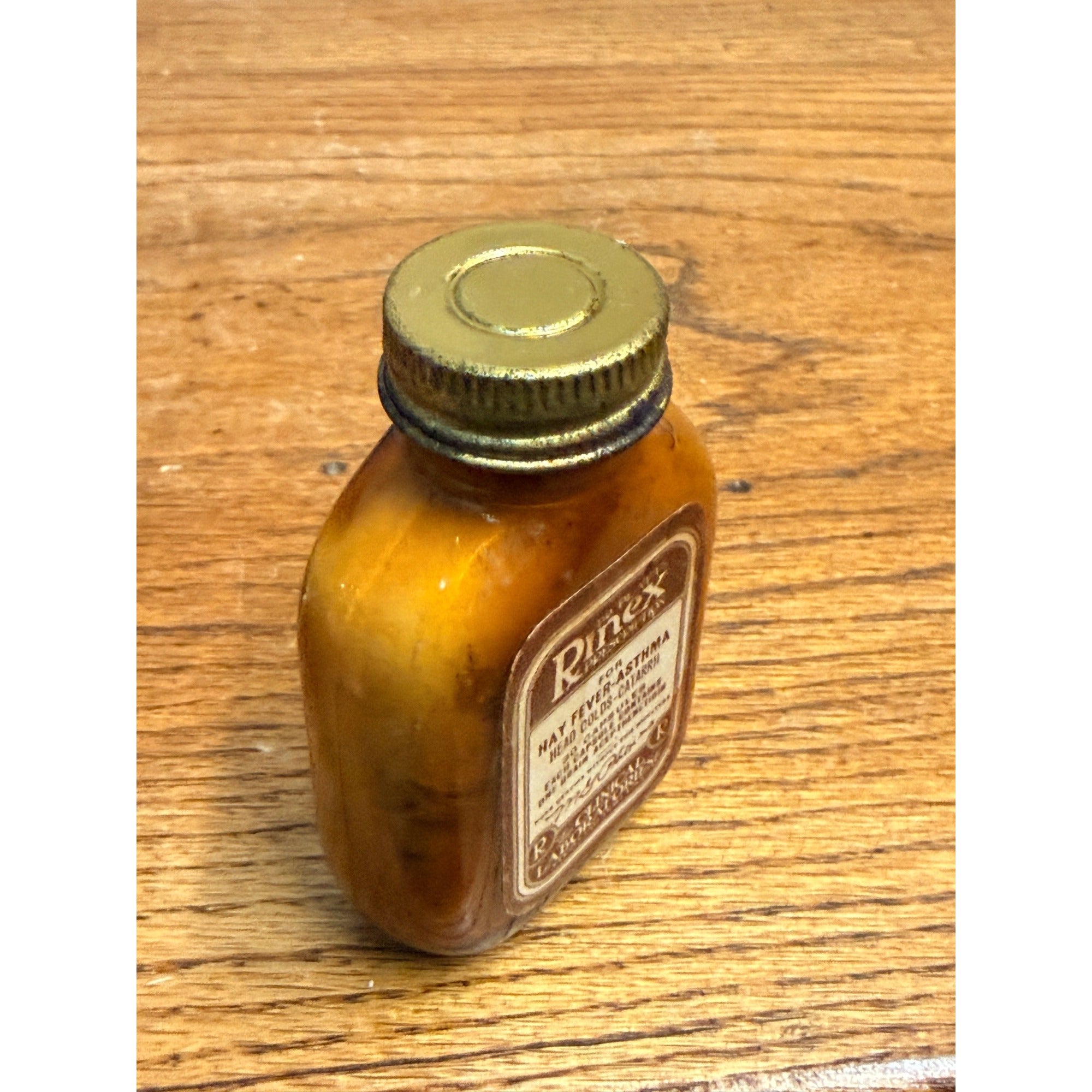 Vintage Dr Platt's Rinex for Hay Fever Asthma Amber Medicine Bottle