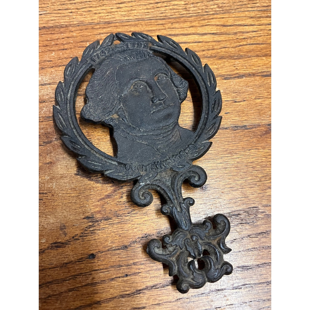 Vintage George Washington Black Cast Iron Footed Hot Plate Trivet