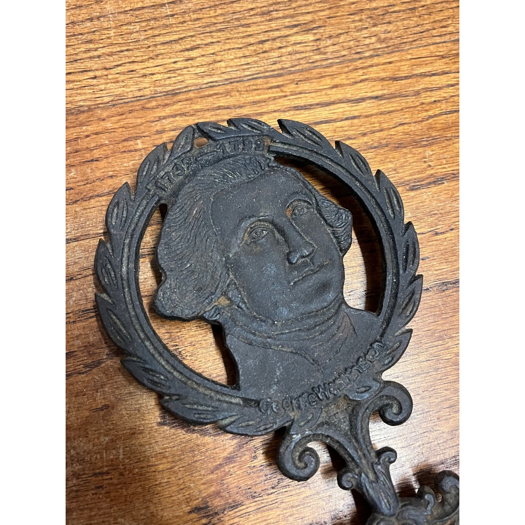 Vintage George Washington Black Cast Iron Footed Hot Plate Trivet