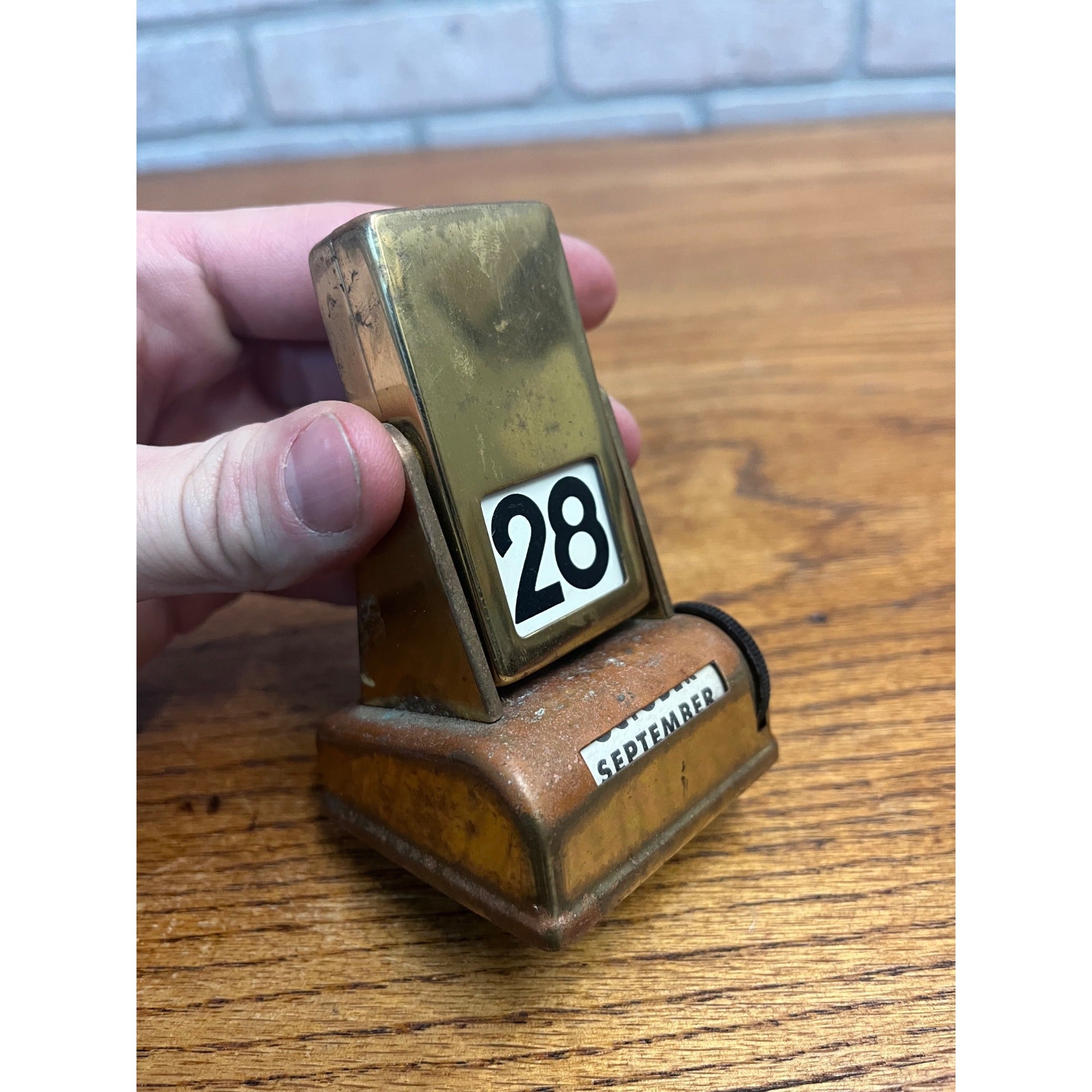 Vintage Perpetual Flip Mechanical Desktop Calendar Tall Brass