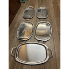 Vintage Gense Stainless Steel Lot (5) Serving Tray 18/8 Sweden MCM 1960s Handles