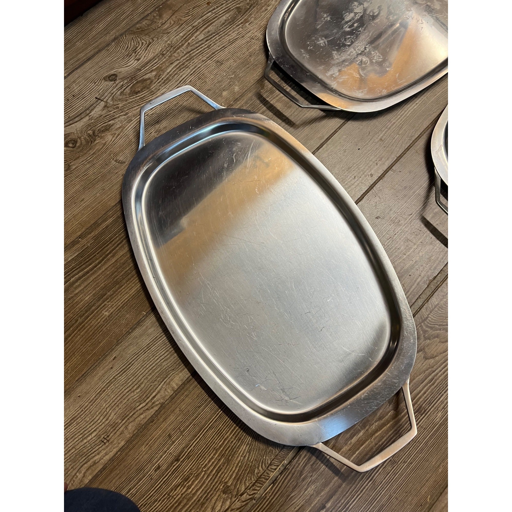 Vintage Gense Stainless Steel Lot (5) Serving Tray 18/8 Sweden MCM 1960s Handles