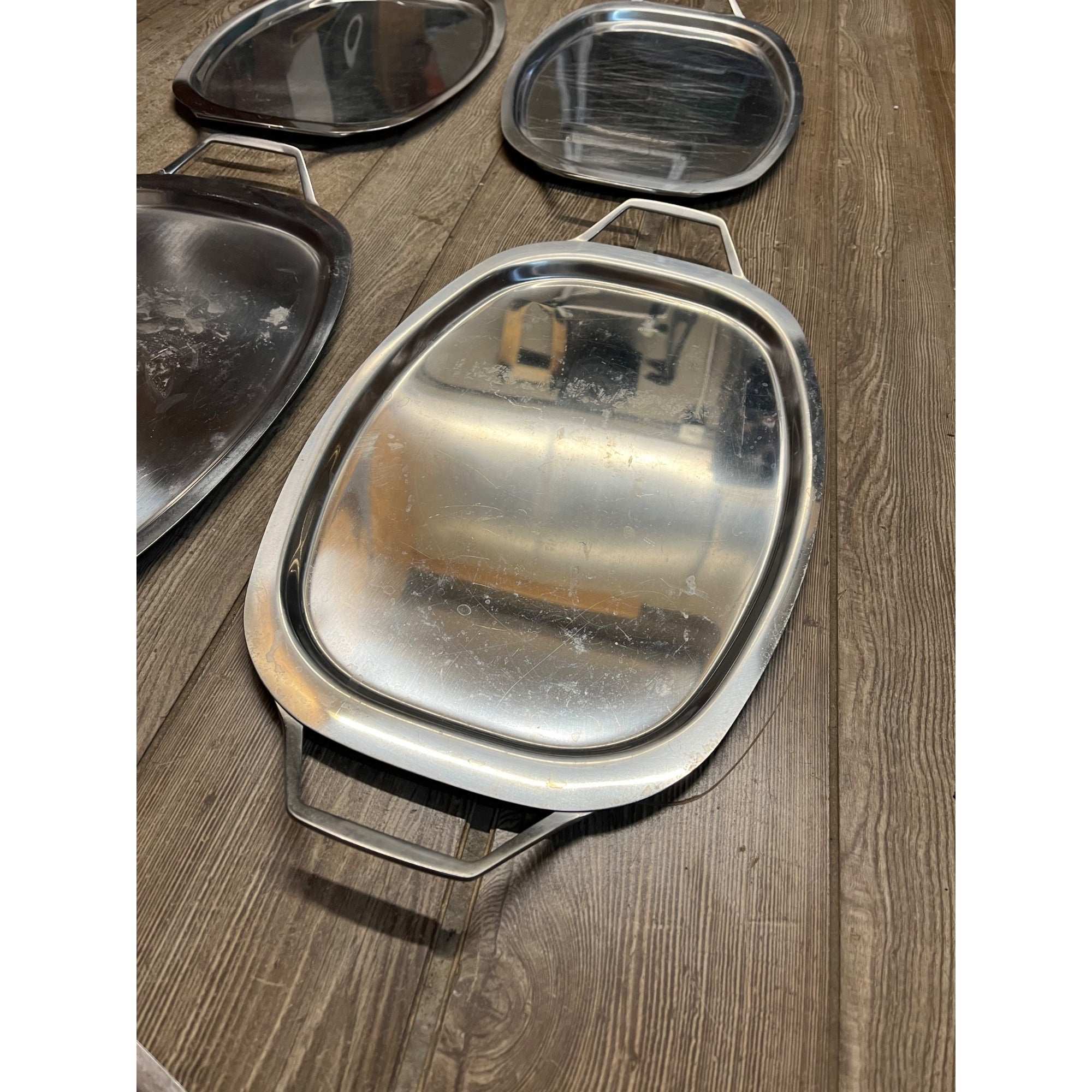Vintage Gense Stainless Steel Lot (5) Serving Tray 18/8 Sweden MCM 1960s Handles