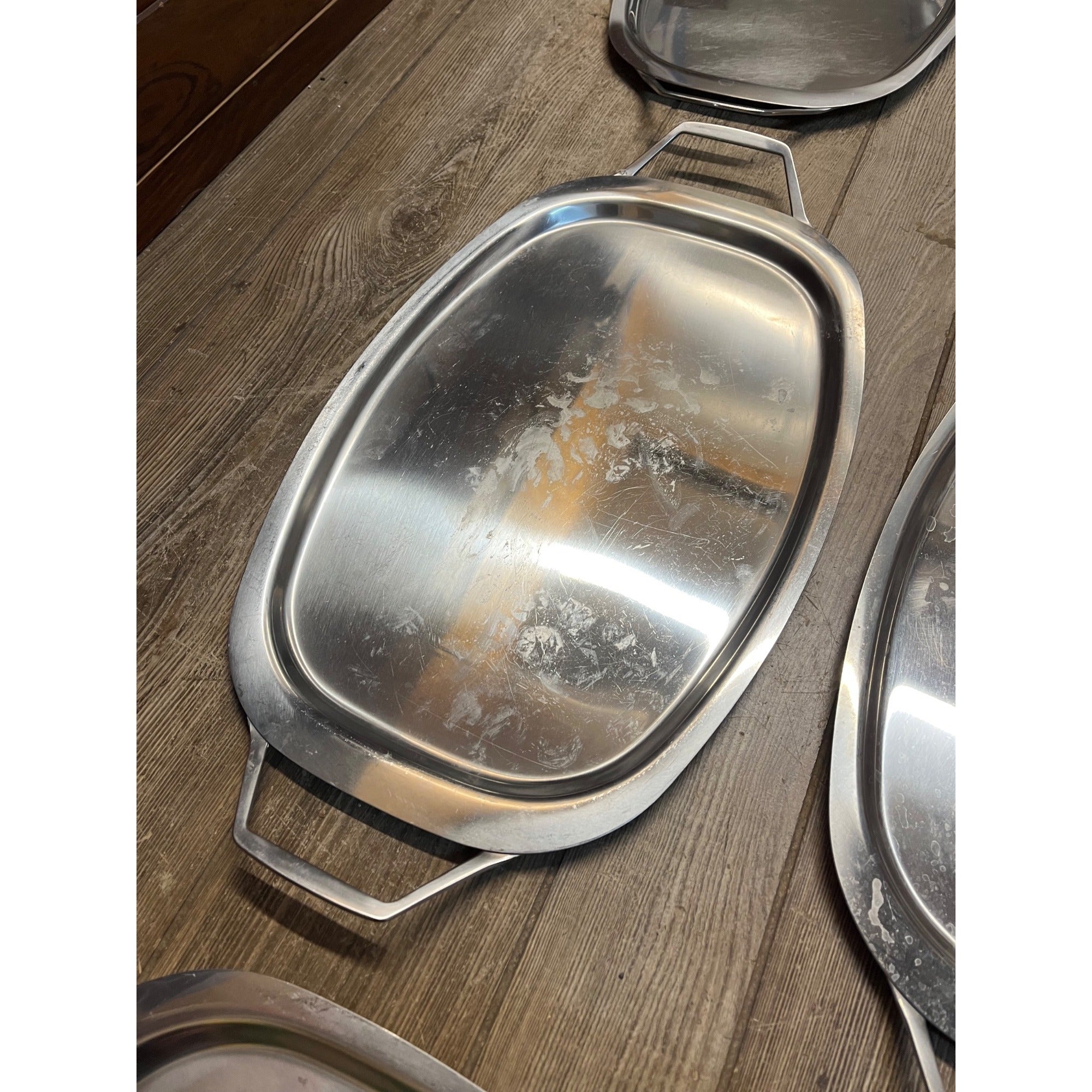 Vintage Gense Stainless Steel Lot (5) Serving Tray 18/8 Sweden MCM 1960s Handles