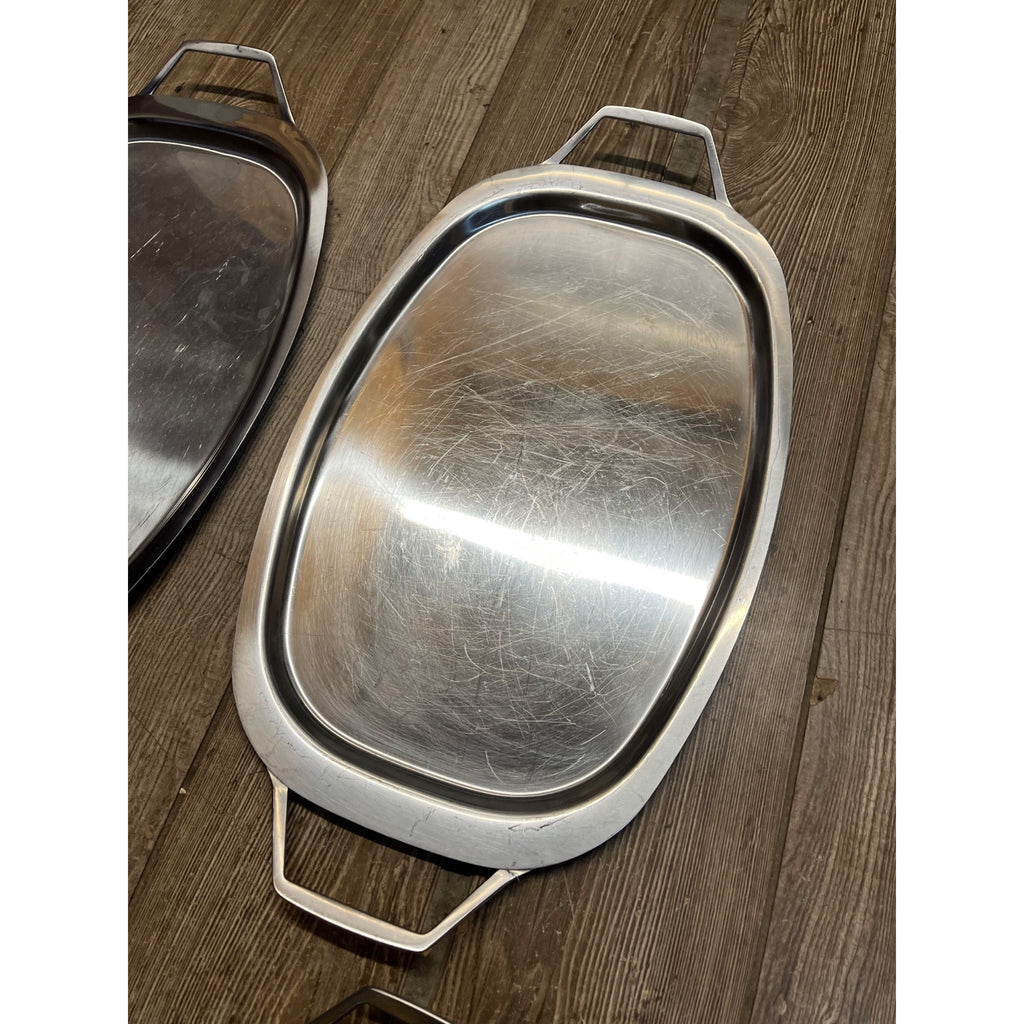 Vintage Gense Stainless Steel Lot (5) Serving Tray 18/8 Sweden MCM 1960s Handles