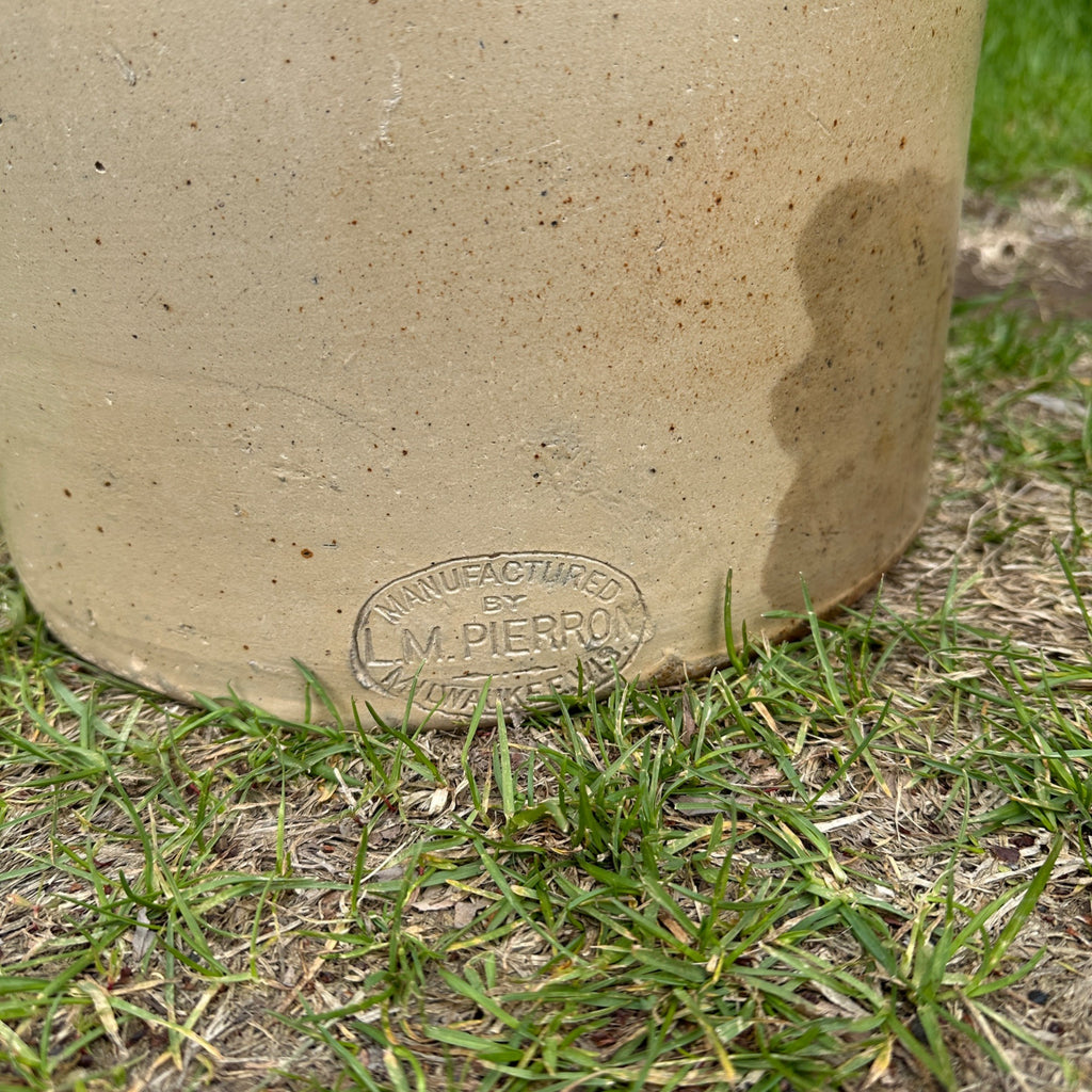 Antique 6 Gallon L.M. Pierron Milwaukee Stoneware Crock Salt Glaze