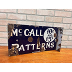 Antique Porcelain Advertising Sign McCall Patterns Clothing Store Flange