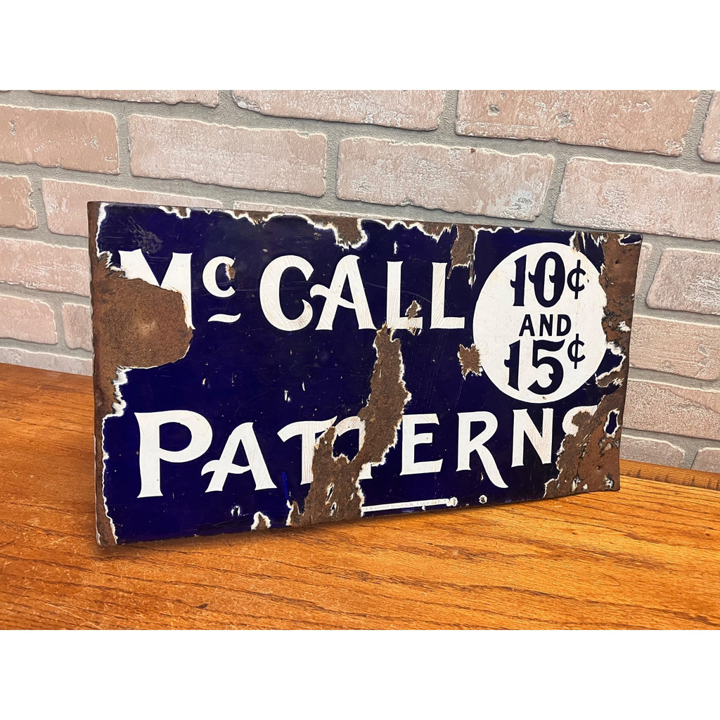 Antique Porcelain Advertising Sign McCall Patterns Clothing Store Flange