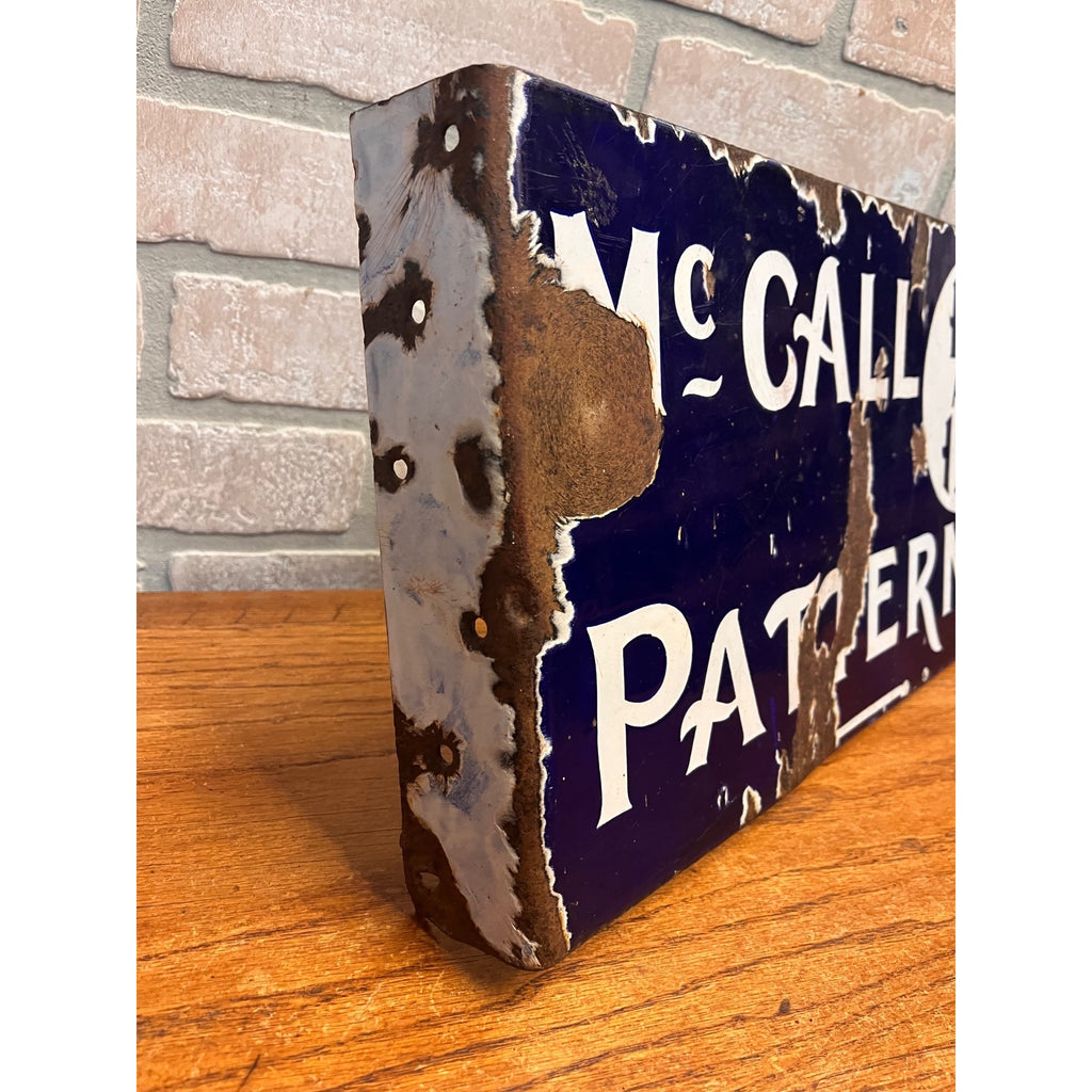 Antique Porcelain Advertising Sign McCall Patterns Clothing Store Flange