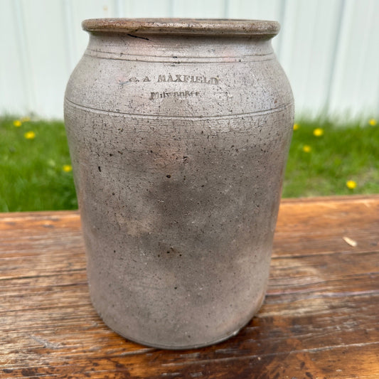 Antique 2 Gallon Maxfield Milwaukee Wisconsin Stoneware Crock Snuff Preserves