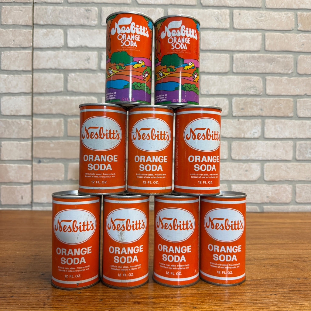 Vintage 1970s Nesbitts Orange Pull Tab Straight Soda Cans Huge Lot (9)