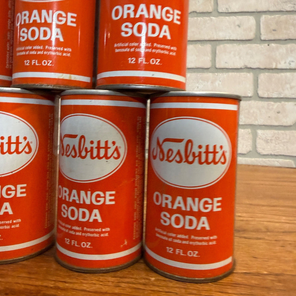 Vintage 1970s Nesbitts Orange Pull Tab Straight Soda Cans Huge Lot (9)
