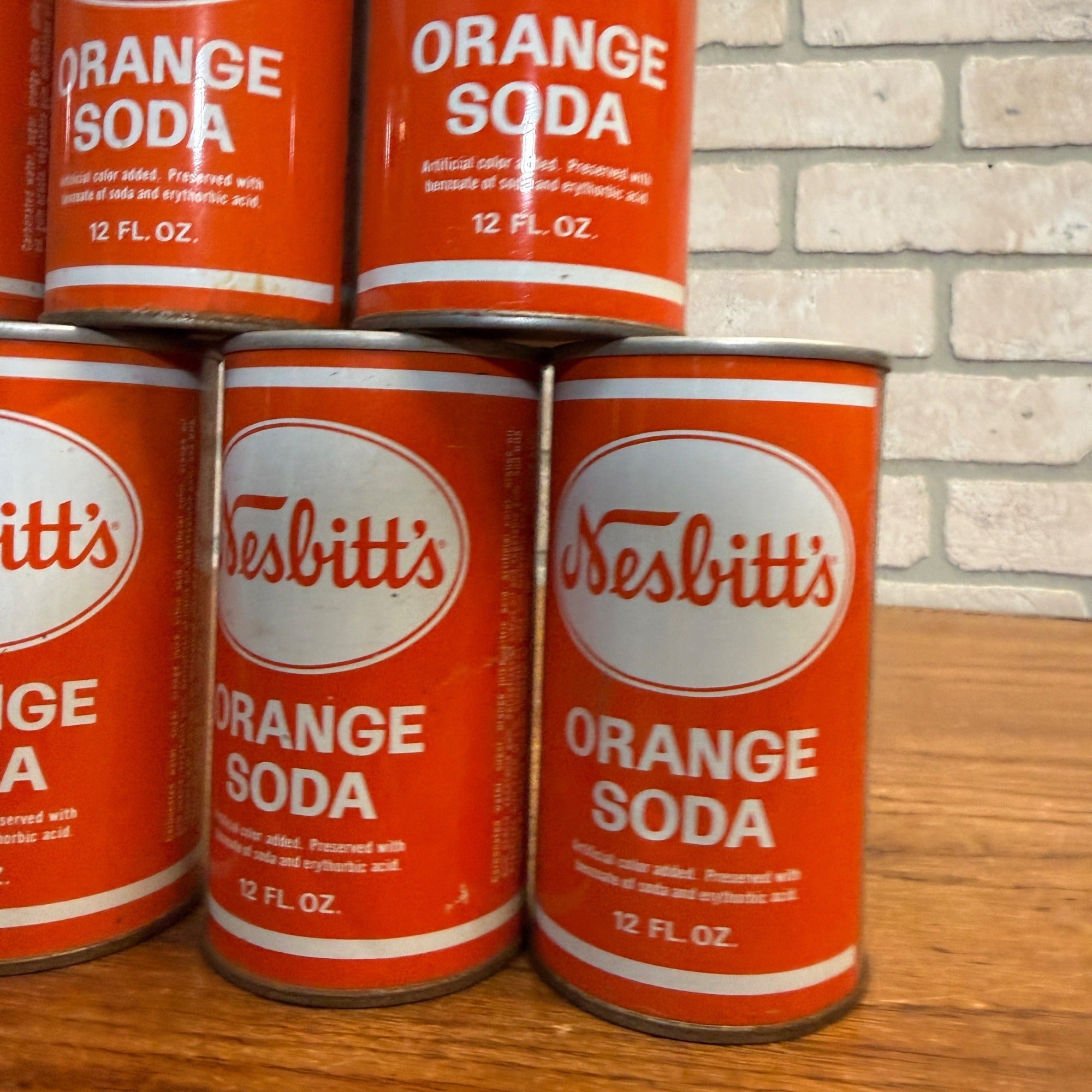 Vintage 1970s Nesbitts Orange Pull Tab Straight Soda Cans Huge Lot (9)