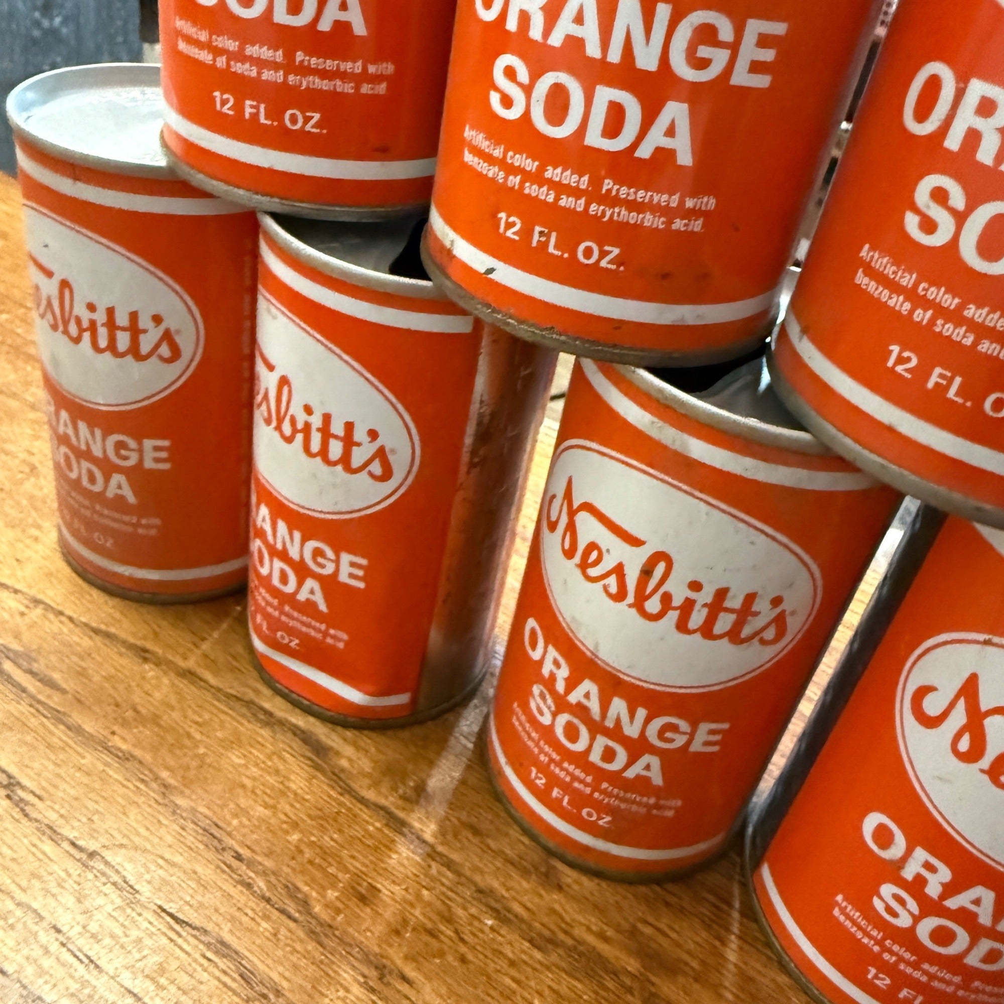 Vintage 1970s Nesbitts Orange Pull Tab Straight Soda Cans Huge Lot (9)