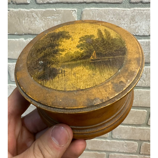 Antique J&P Coats Thread Advertising Sewing Box Victorian Mauchline Ware Lake