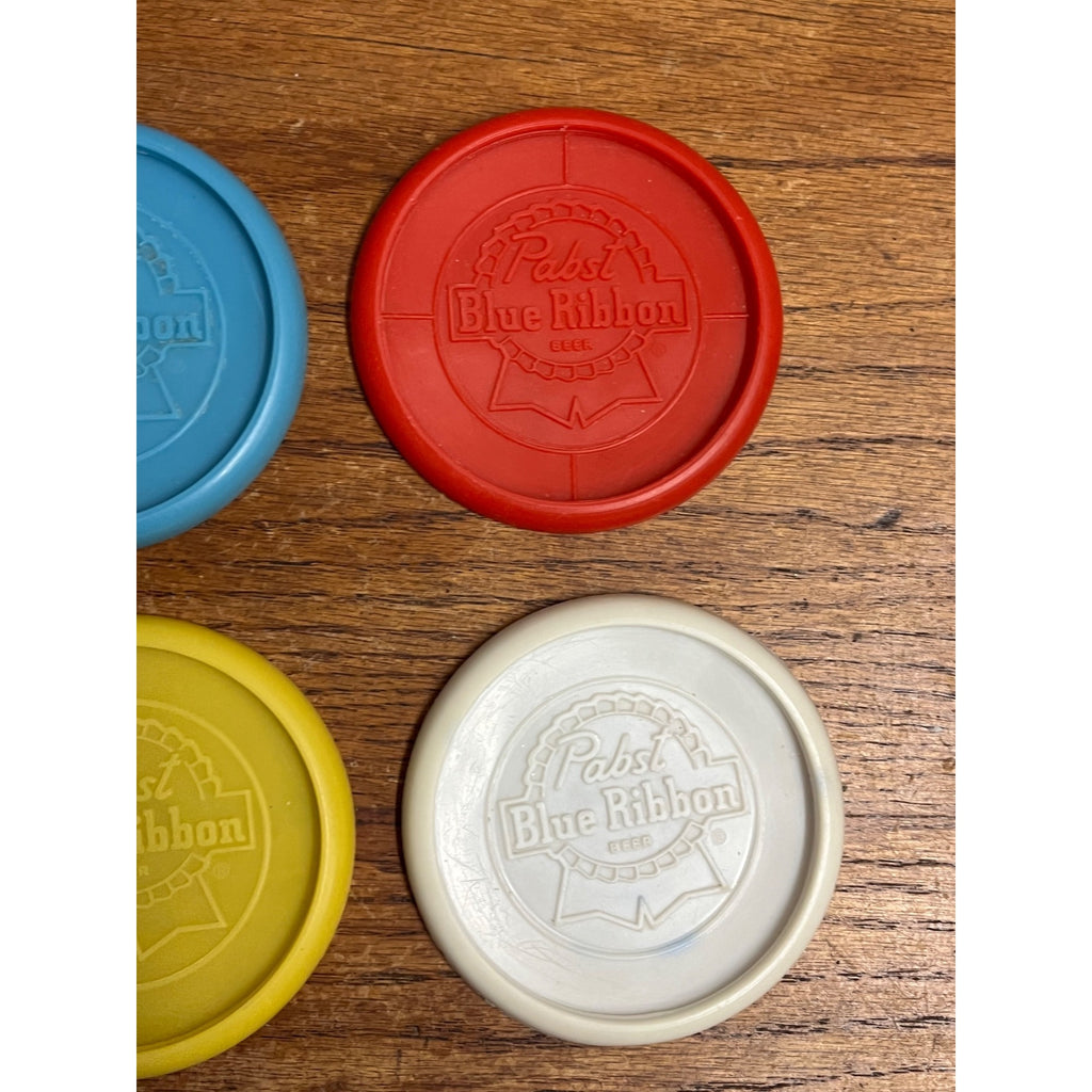 Vintage Pabst Blue Ribbon PBR Beer 4 Plastic Coasters - Red, White, Blue, Yellow