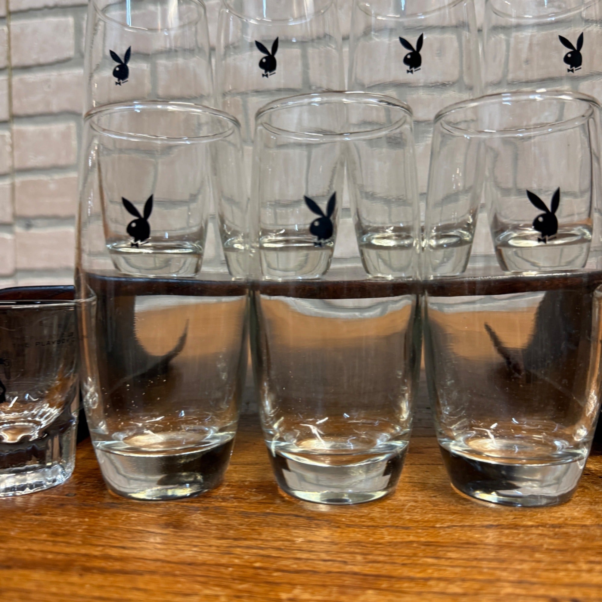Vintage 1960s Playboy Bunny Highball Cocktail Glasses Set (7) + 2 Shot Glasses