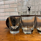 Vintage 1960s Playboy Bunny Highball Cocktail Glasses Set (7) + 2 Shot Glasses
